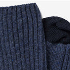 Close-up of blue wool socks with dark blue toes. 