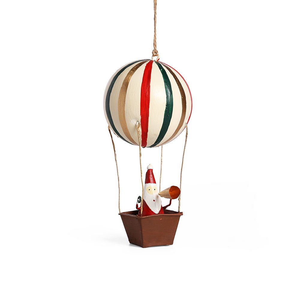 Santa in a Striped Hot Air Balloon Ornament Boston General Store