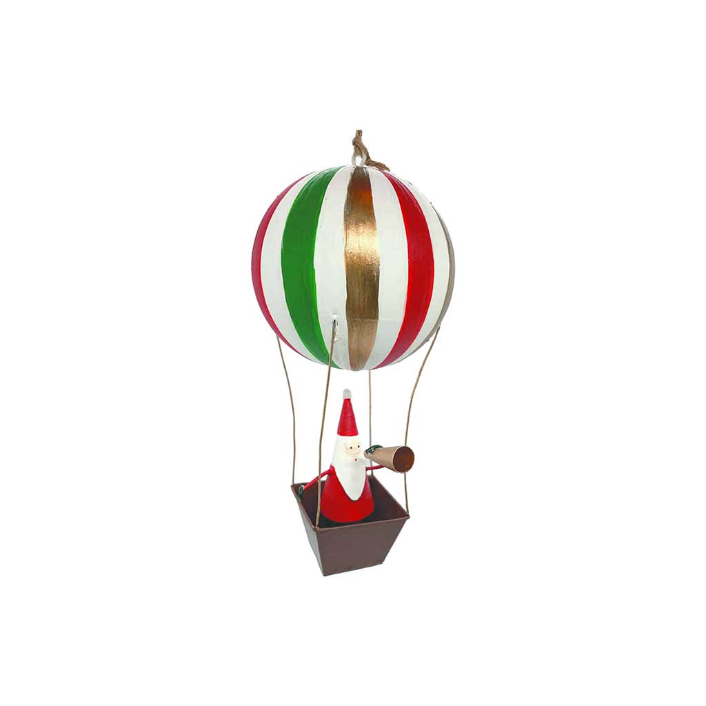 Santa in a Striped Hot Air Balloon Ornament Boston General Store