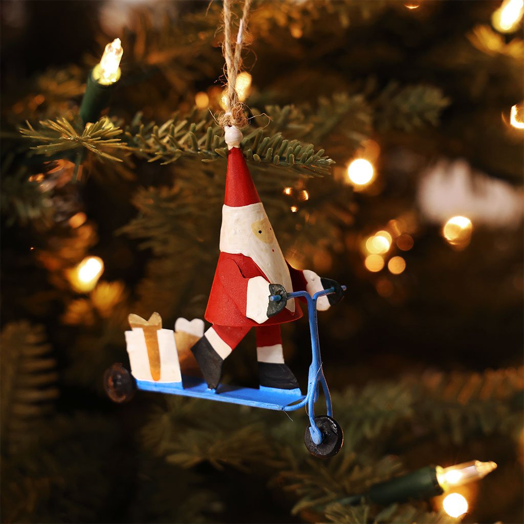Santa on a Scooter Ornament Boston General Store