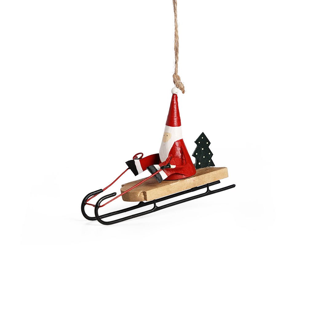 Santa on Wooden Sled Ornament Boston General Store