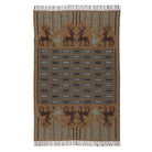 Woven blanket with deer and geometric pattern on a white background