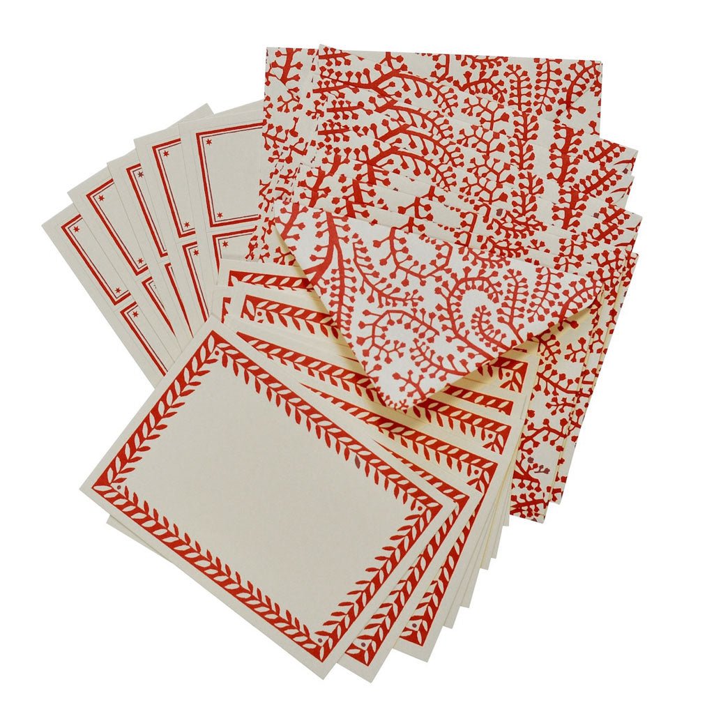 Seaweed Paisley Crimson Notecards and Envelopes Set Boston General Store
