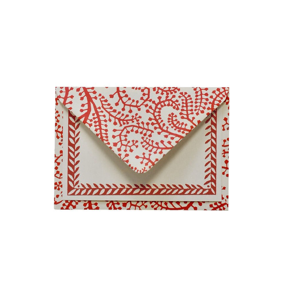 Seaweed Paisley Crimson Notecards and Envelopes Set Boston General Store