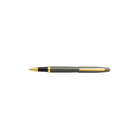 Grey rollerball pen with gold accents on white background