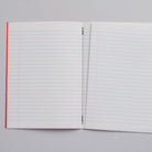 Lined notebook with page torn out on light background