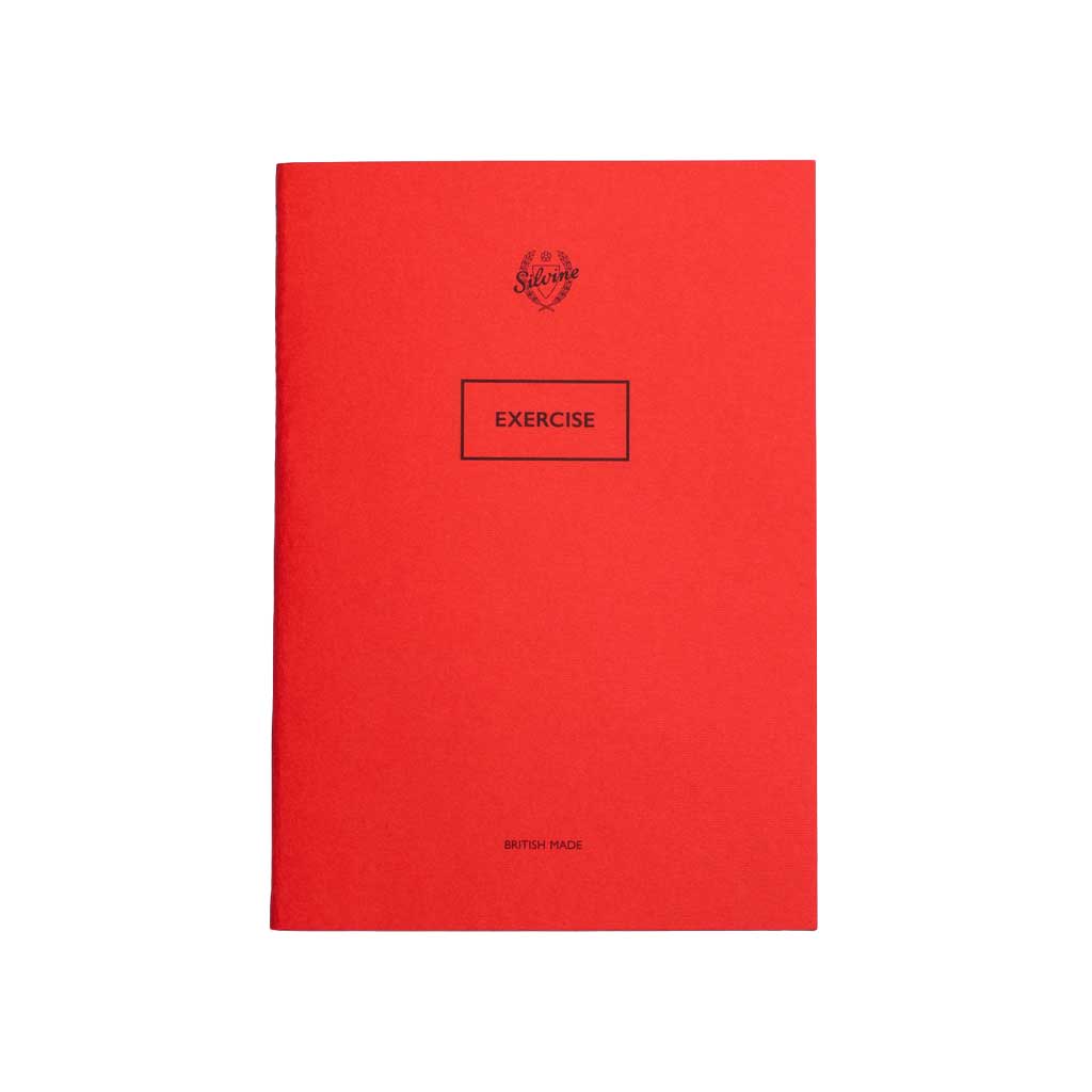 Red exercise notebook on white background