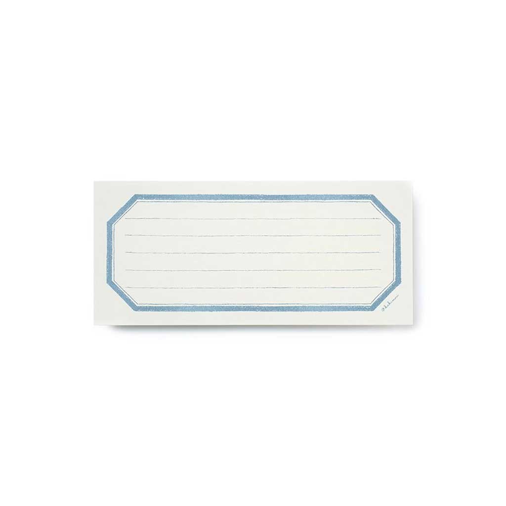 White lined notecard with blue border on white background