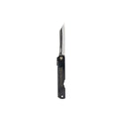 Black SK steel folding knife with a blade extended on a white background