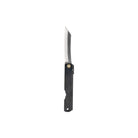 Black SK steel folding knife with a blade extended on a white background
