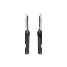 Black SK steel folding knife with a blade extended on a white background