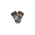 Pair of brown and gray mittens with a visible brand logo on a white background