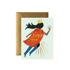 A greeting card with an illustration of a superhero mom wearing a 'SUPER MOM' cape, accompanied by a metallic gold envelope.