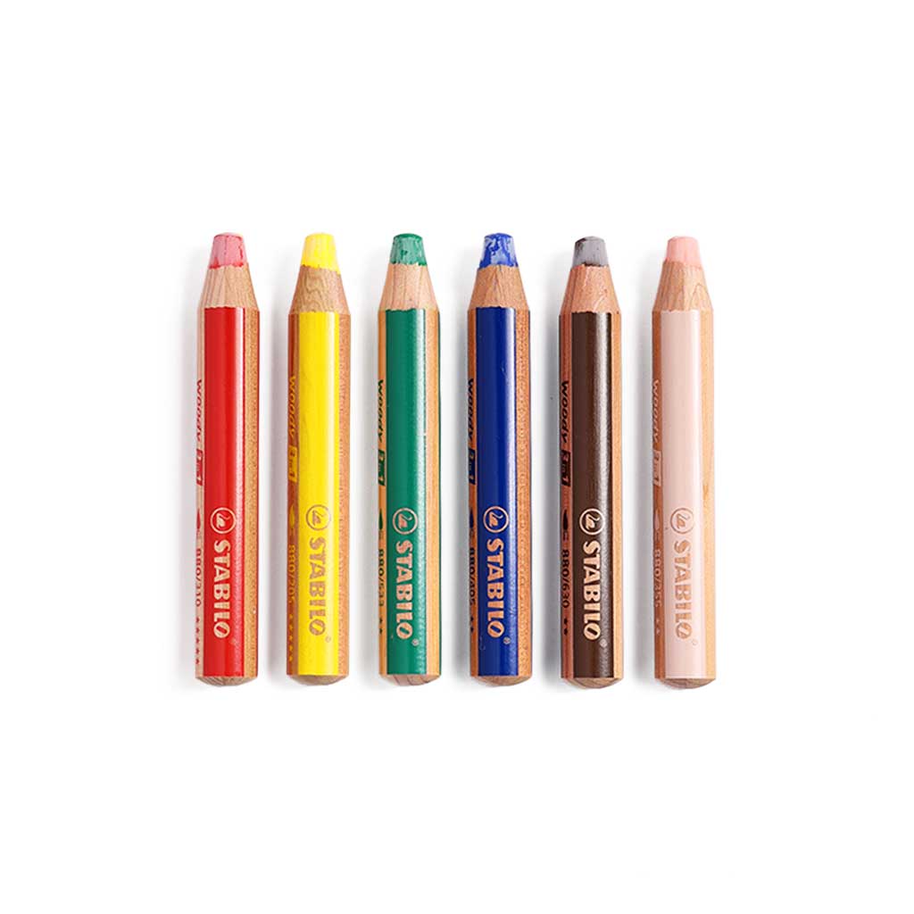 Stabilo Woody 3-in-1 Pencil Set of 6 with Sharpener at Boston General Store