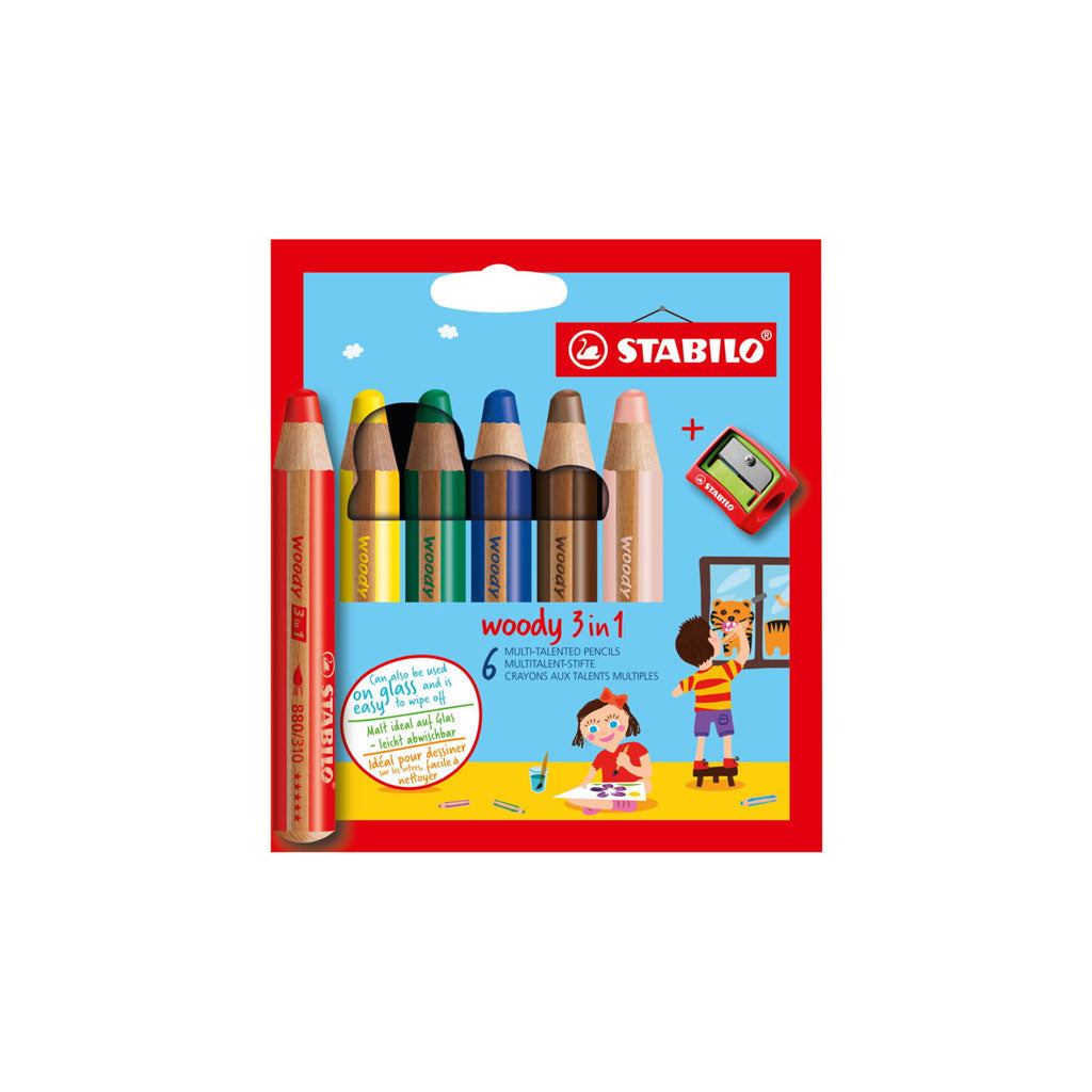 Stabilo Woody 3-in-1 Pencil Set of 6 with Sharpener at Boston General Store