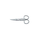 Pair of stainless steel curved nail scissors on white background