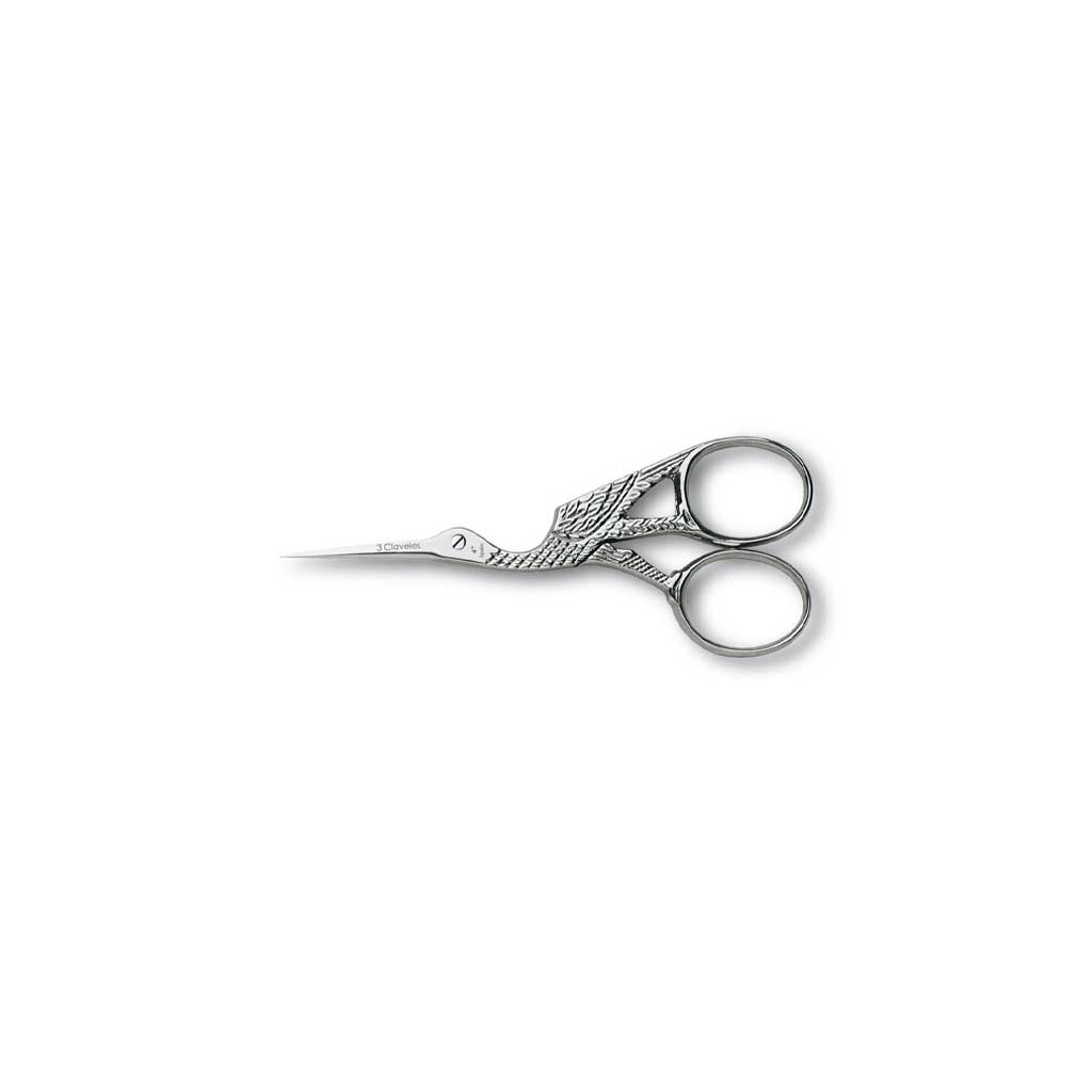 Carbon steel stork embroidery scissors on white background