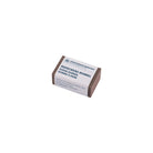 A rectangular suede rubber eraser with label on white background