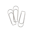 Three jumbo-sized metal paper clips on a white background