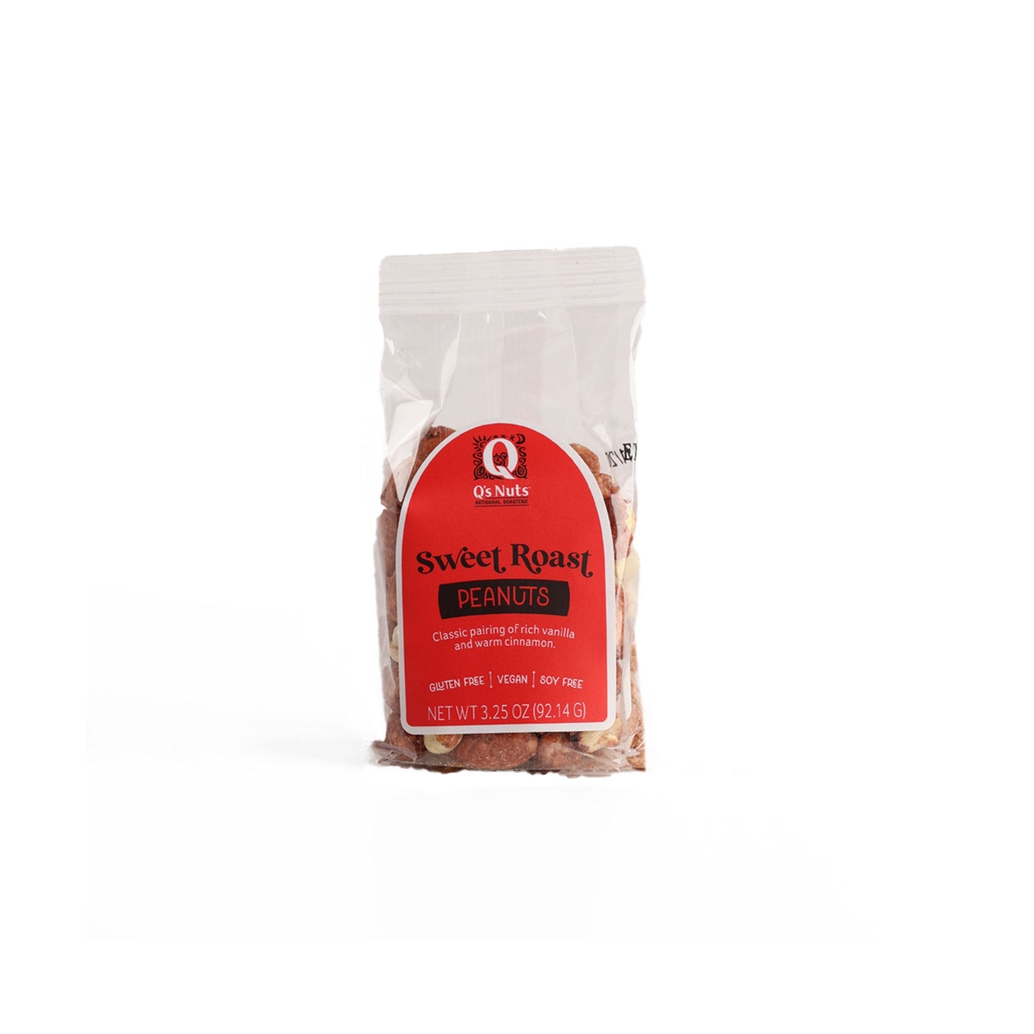 Packaging of sweet roasted peanuts on white background