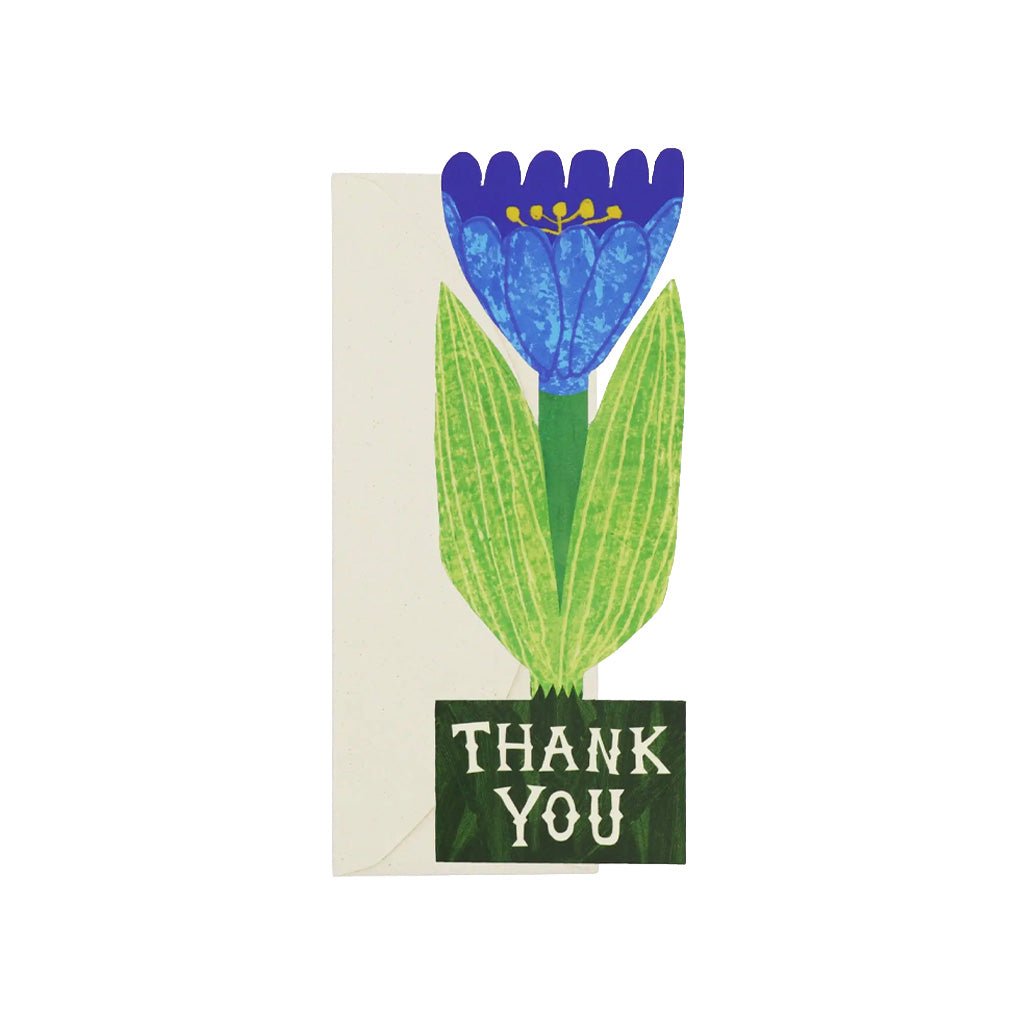 Card with a blue flower illustration and 'Thank You' text on a white background