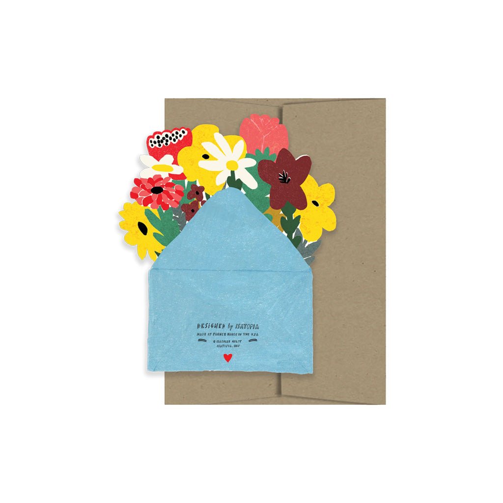 Bouquet of flower thank you card with kraft envelope on white background