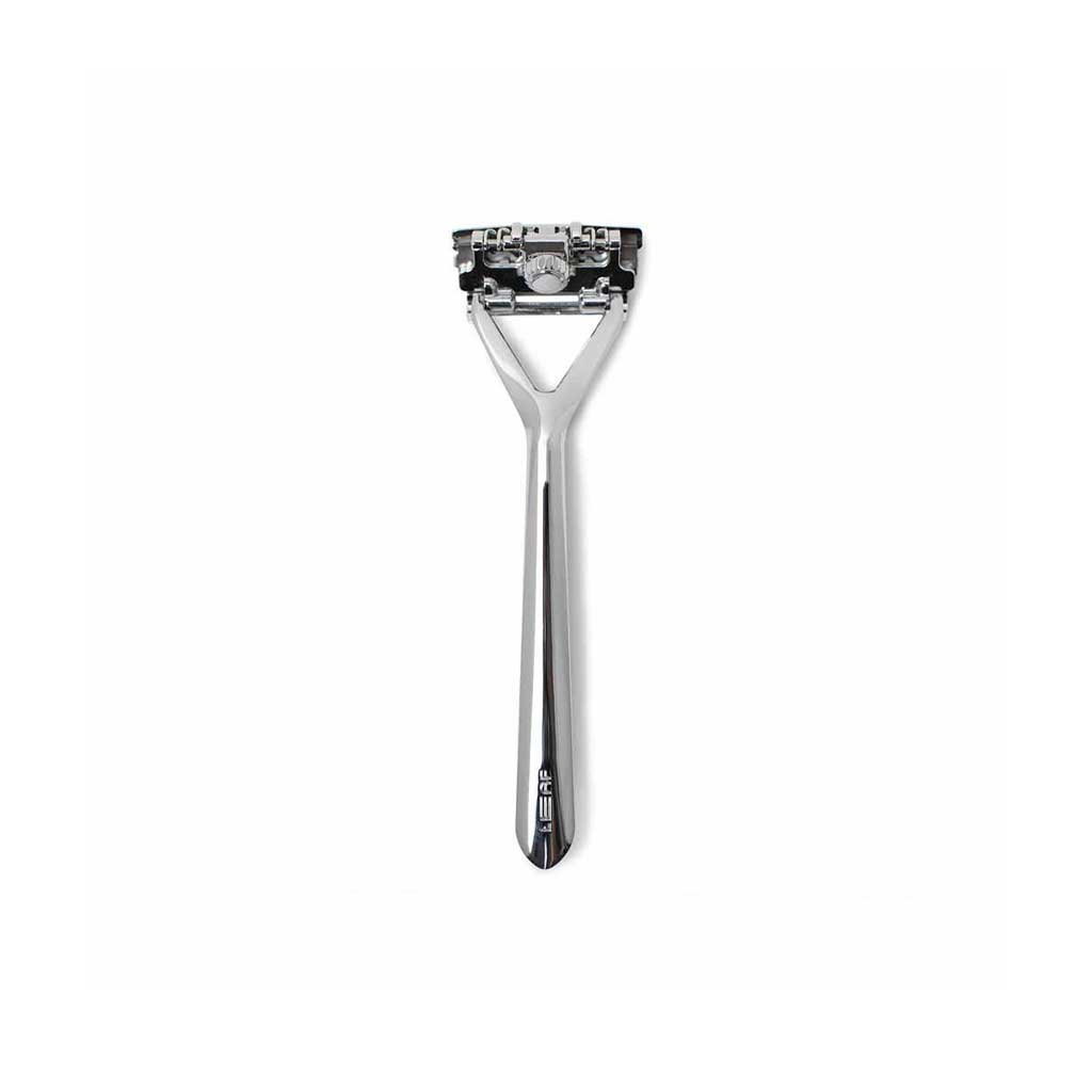Stainless steel Leaf refillable razor on white background