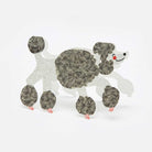 Stylized illustration of a poodle standing up on a beige background 