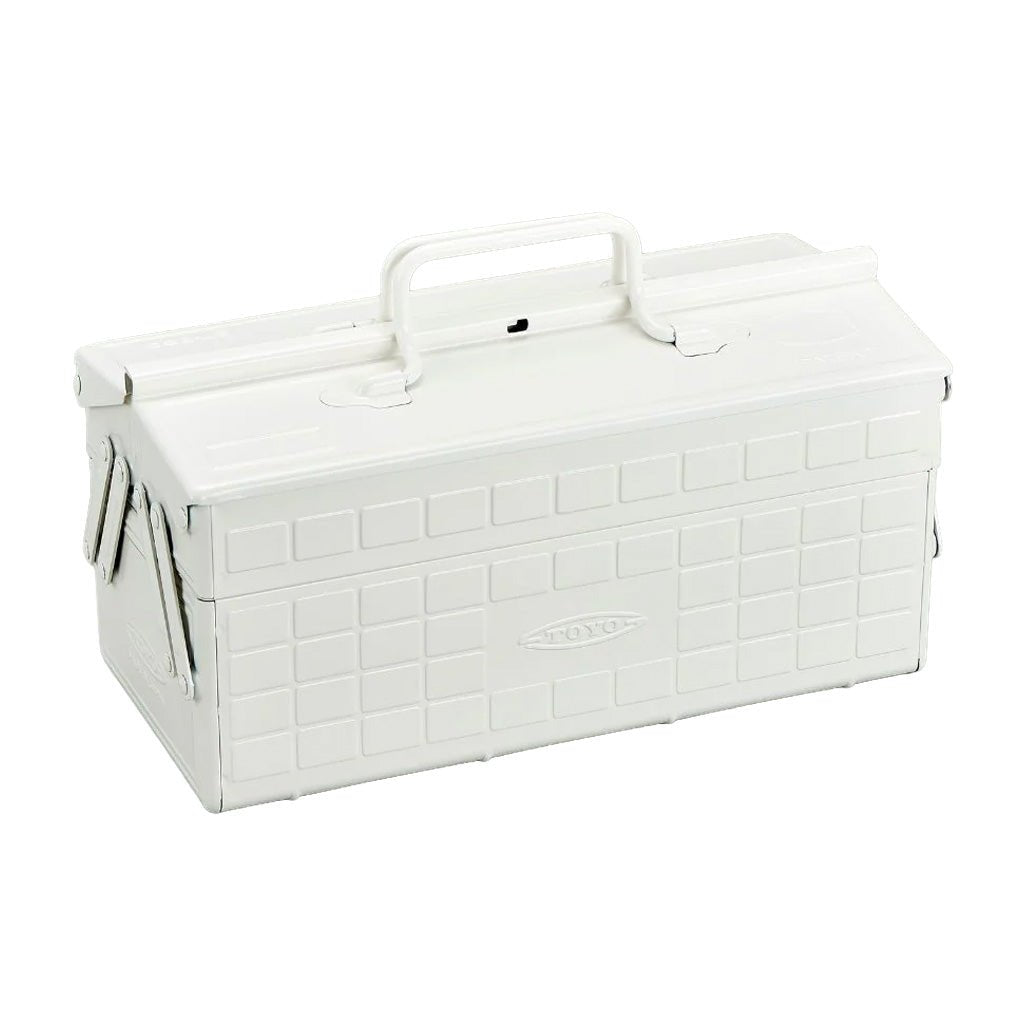 White Toyo steel two level medium toolbox on white background