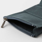 Open black zippered case against light background