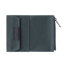 Black card-size zippered case for traveler's notebook on white background