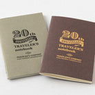 Two '20th Anniversary Traveler's Notebook' with beige and brown covers on a white background.