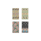 Set of four Hobonichi Unsodo mini paper envelopes with traditional Japanese woodblock print designs on white background