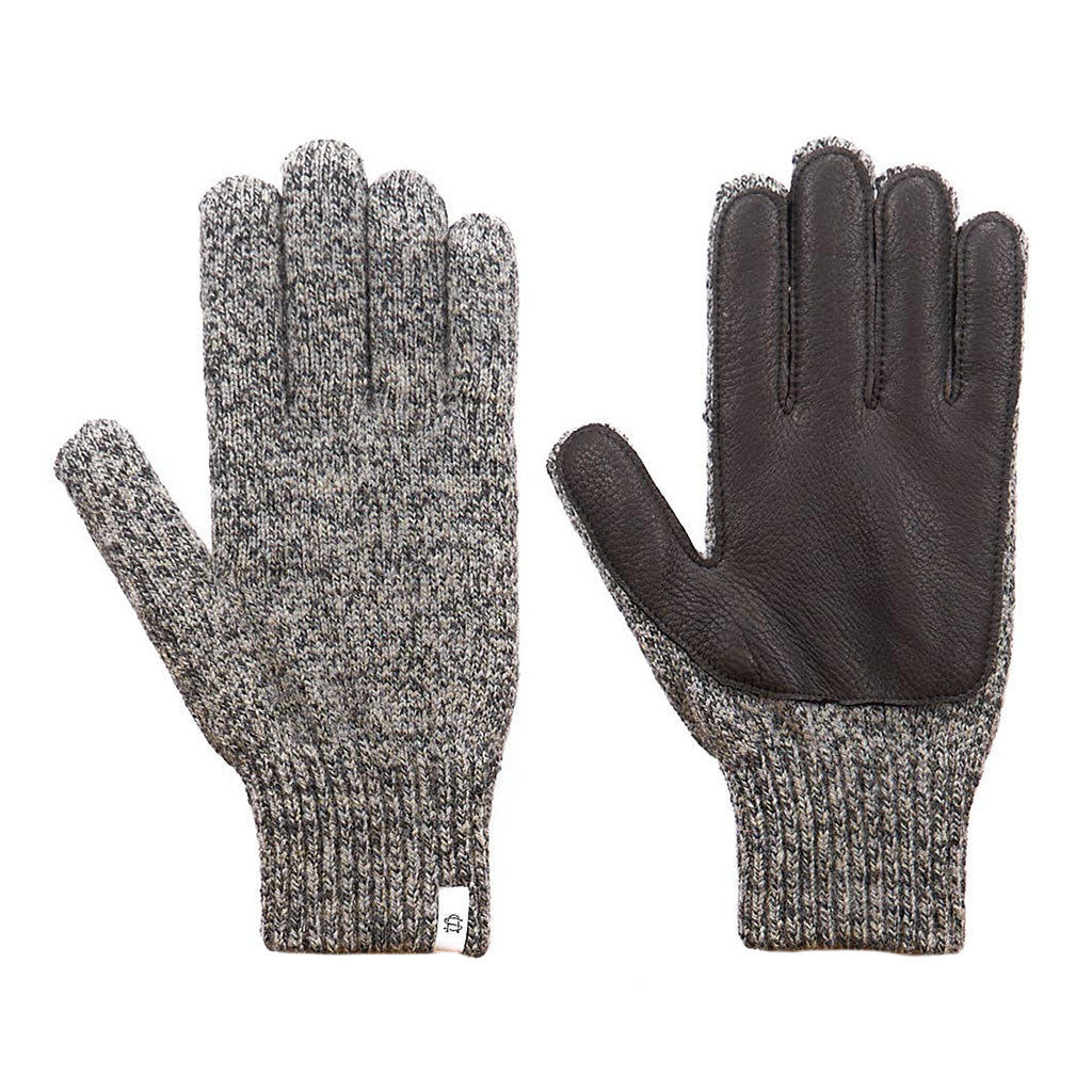 Ragg Wool and Natural Deerskin Gloves Charcoal Melange + Black Leather Small  at Boston General Store