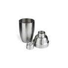 Matte finish of stainless steel heavyweight Usagi shaker taken apart into three pieces on white background