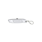 Silver steel mini utility knife with silver hardware on white background