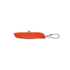 Orange steel mini utility knife with silver hardware on white background