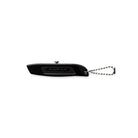 Black steel mini utility knife with silver hardware on white background