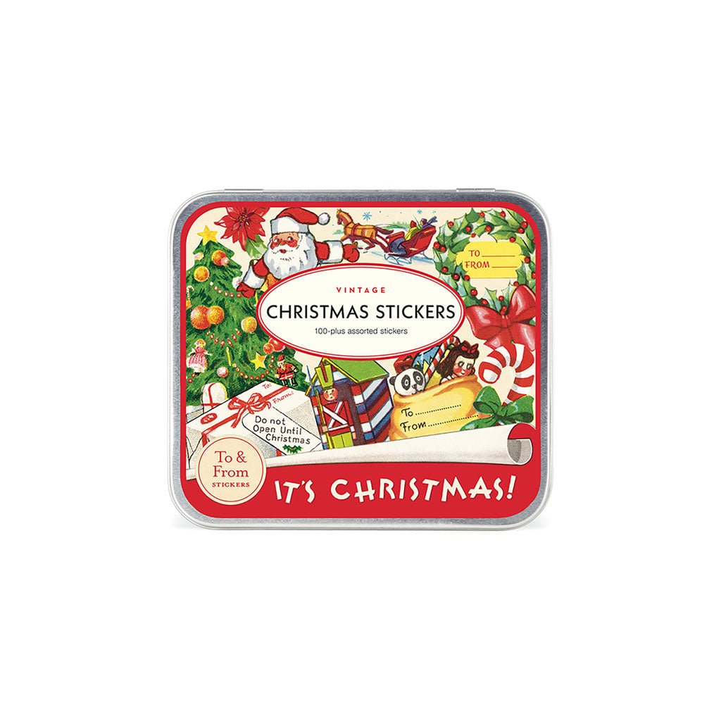 Vintage Christmas Stickers in Tin Boston General Store