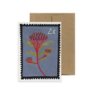 Greeting card with a floral design resembling a postage stamp with the text two cents