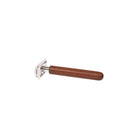 Razor with walnut wooden handle on white background