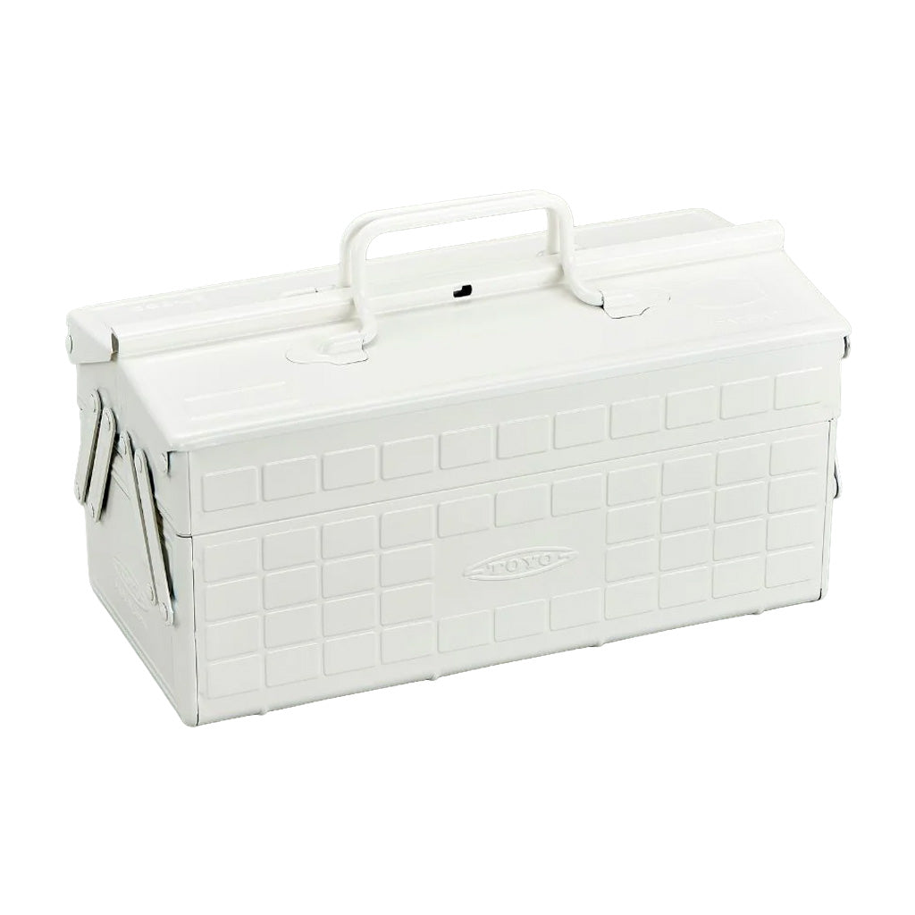 White Toyo steel two level medium toolbox on white background