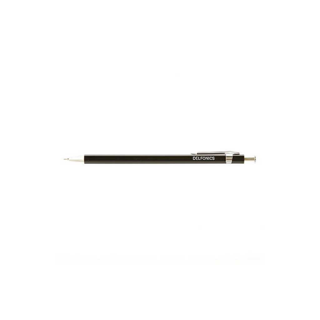 Black wooden pen with visible brand name on a white background