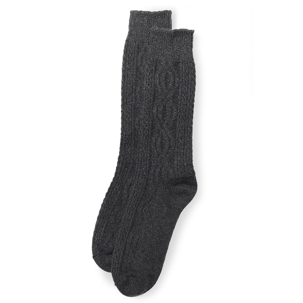 Wool and Silk Cable Knit Sock Charcoal Medium  at Boston General Store