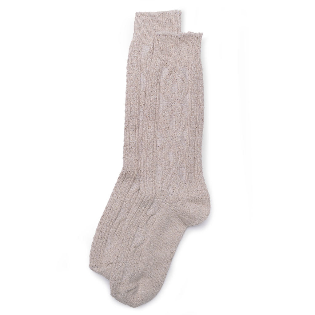Wool and Silk Cable Knit Sock Oatmeal Medium  at Boston General Store