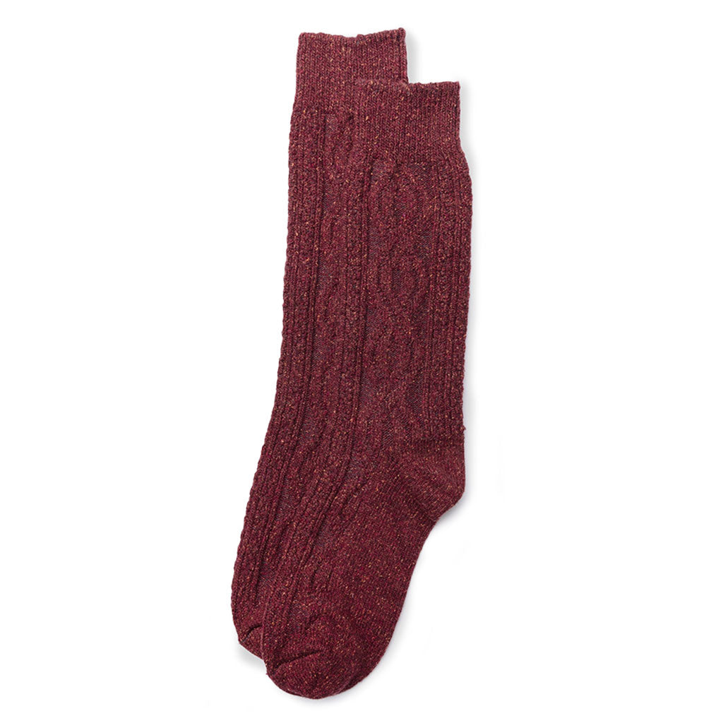 Wool and Silk Cable Knit Sock Rust Medium  at Boston General Store