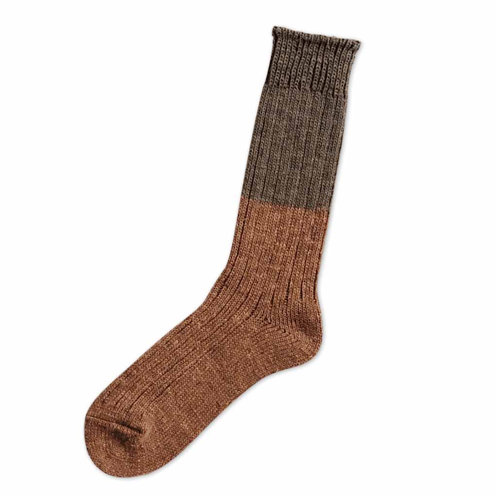 Wool Cotton Slab Socks Small Brown  at Boston General Store