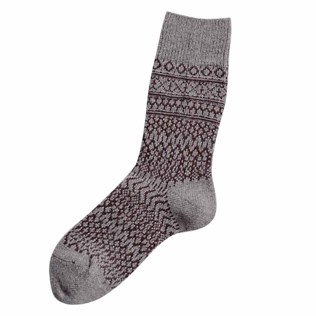 Wool Jacquard Socks Large Gray  at Boston General Store