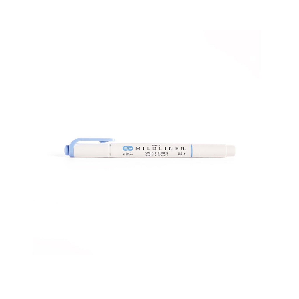 White highlighter with blue cap on a white background