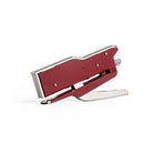 Handheld Zenith 548 stapler with burgundy red body and a silver metal handle